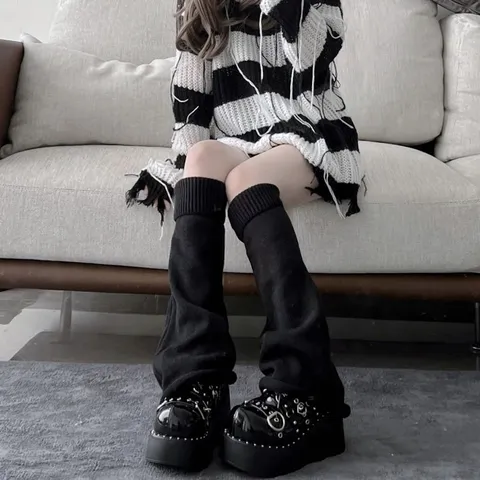 Calentadores de Piernas de Punto Lolita Kawaii Japonés Mujeres Invierno Cálido Slouchy Boot Cuffs Color Sólido Acrílico Accesorios de Moda