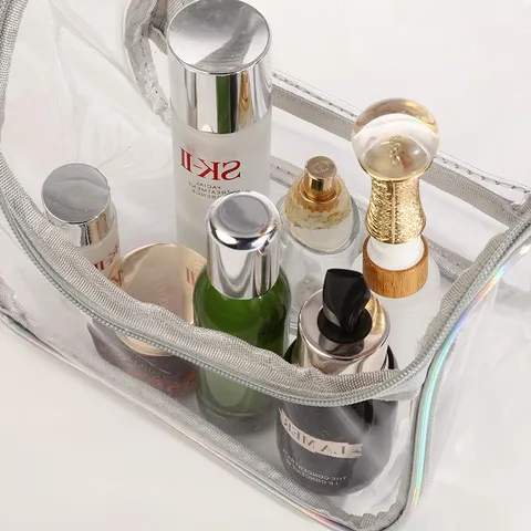 Bolsa De Maquillaje Transparente De PVC Láser Irisado Gran Capacidad Organizador De Aseo Viaje Impermeable Neceser De Lavado Cosmético