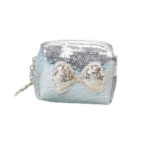 Damen Pailletten Schleife Münzbörse Achteckige Lippenstift Aufbewahrungstasche Irisierende Mini Pouch Mit Schlüsselanhänger