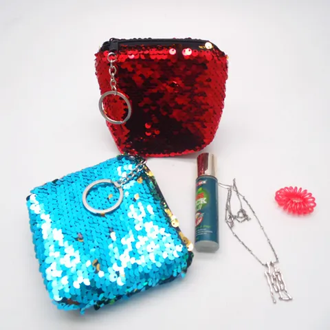 Cute Sequin Coin Purse Mini Square Zipper Pouch Wallet With Keychain Portable Change Holder For Kids Girls Gift