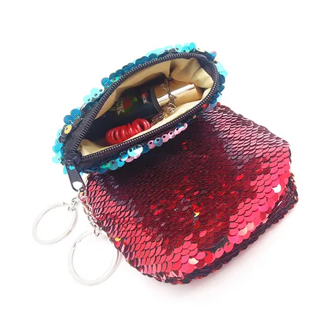 Cute Sequin Coin Purse Mini Square Zipper Pouch Wallet With Keychain Portable Change Holder For Kids Girls Gift