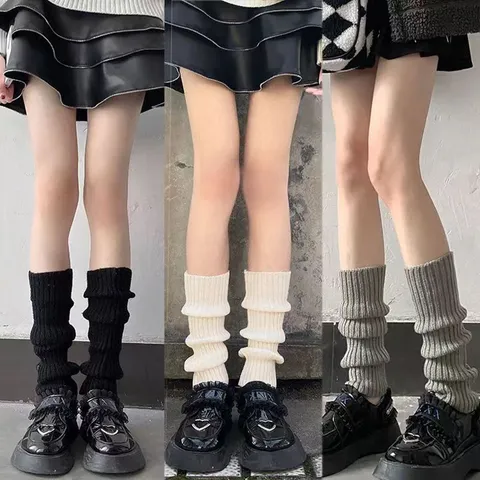 Calentadores de Piernas de Punto de Otoño e Invierno para Mujer Color Sólido Acanalado Casual Tubo Alto Puños de Botas Calcetines Cálidos Accesorios