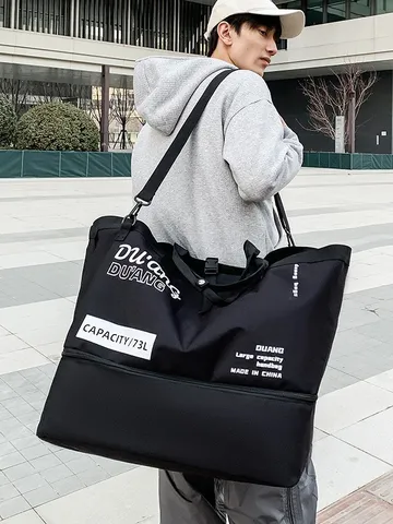 Fashion Casual Nylon Color Blocking Travel Duffel Bag Large Capacity Outdoor Fitness Gym Bag With Shoulder Strap For Men Women Sports Yoga Tote Bag