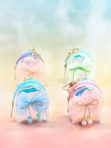 Laser Holographic Mini Backpack Coin Purse Mesh Bowknot Cute Small Bag Keychain Pendant TPU Waterproof Wallet For Women Girls Gift