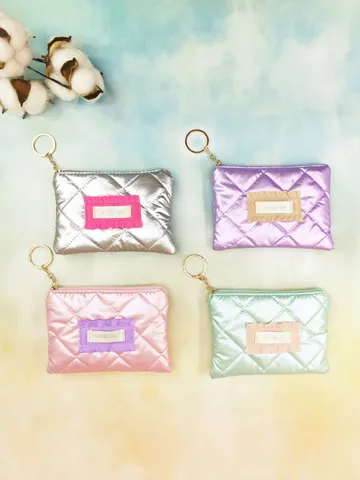 Women Quilted Velvet Mini Coin Purse With Keychain Metallic Diamond Lattice Zip Pouch Fashion Ruffle Small Change Wallet