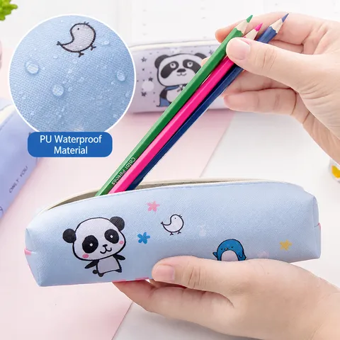 Korean Style Cartoon Animal Pencil Case PU Leather Waterproof Large Capacity Stationery Bag Storage Box For Elementary School Students Kids Gift