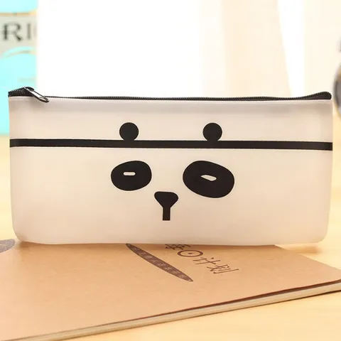 Cute Cartoon Animal Pencil Case Semi Transparent PU Leather Student Stationery Pouch Organizer Minimalist Line Art Bag
