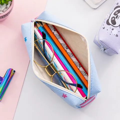 Korean Style Cartoon Animal Pencil Case PU Leather Waterproof Large Capacity Stationery Bag Storage Box For Elementary School Students Kids Gift