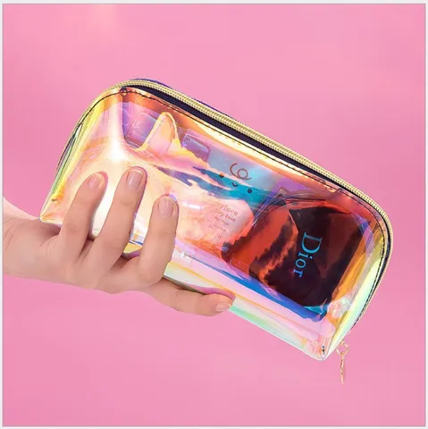 Irisierende Laser Kosmetiktasche Muschelform Große Kapazität TPU Wasserdichte Make-up Tasche Reise Kulturbeutel Für Damen