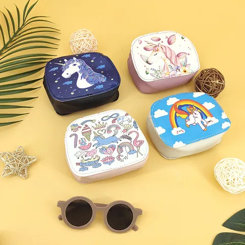 Linda Bolsa Cruzada de Unicornio de Dibujos Animados para Niños PVC Cuero PU Hombro Monedero Elegante Impresión de Arcoíris Mini Bolsa