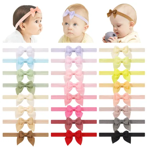 Cute Macaron Bow Hairband For Baby Girls Ribbon Elastic Headband Polyester Handmade Hair Accessories For Infant Toddlers