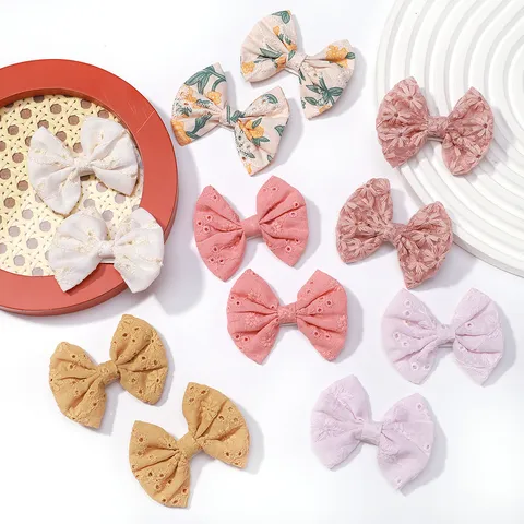 Floral Embroidery Fabric Bow Hair Clips Children Cute Baby Girls Sweet Hairpins Daily Decorative Hair Accessories Headwear