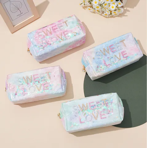 Borsa Trucco Glitter Stelle Tie Dye Grande Capacità Stampa Lettere Organizer da Viaggio per Cosmetici Donna