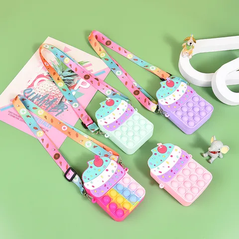 Eiscreme-Tüte Silikon Münzbeutel Kinder Pop It Fidget Spielzeug Süße Cartoon Umhängetasche Leichte Dekompression Münztasche