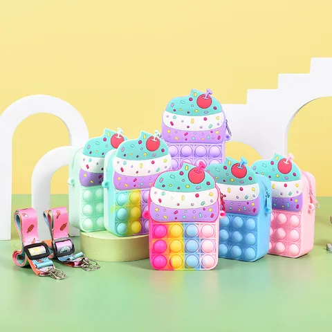 Eiscreme-Tüte Silikon Münzbeutel Kinder Pop It Fidget Spielzeug Süße Cartoon Umhängetasche Leichte Dekompression Münztasche