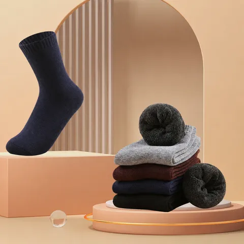 Calcetines de Media Pantorrilla para Hombre Color Sólido Rizo Espesado Cálidos Térmicos Transpirables Casual Negocios Invierno