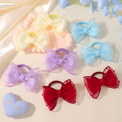 Coleteros de Lazo de Malla para Niños Patrón de Corazón Tulle Scrunchies Dulces Niñas Soportes de Coleta Accesorios de Cabello de Boutique