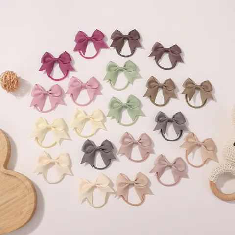 Kids Swallowtail Bow Hair Ties Polyester Grosgrain Elastic Ponytail Holders Cute Solid Color Girls Hair Accessories
