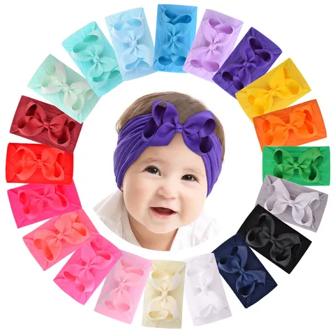 Baby Girls Nylon Headbands Super Soft Large Grosgrain Ribbon Bow Hair Bands For Newborn Infants Kids Hair Accessories