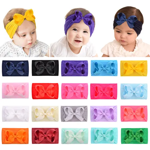 Baby Girls Nylon Headbands Super Soft Large Grosgrain Ribbon Bow Hair Bands For Newborn Infants Kids Hair Accessories