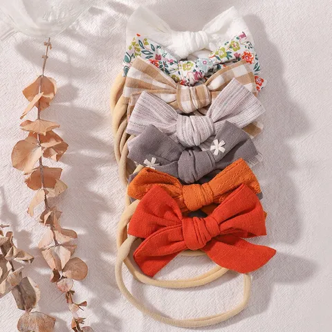Baby Meisjes Elastische Nylon Hoofdbanden Met Grote Strik Bloemen Ruit Effen Kleur Haarbanden Voor Zuigelingen Peuters Kinderen