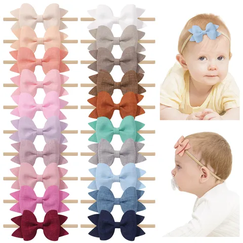 Diademas de Nylon Suave para Recién Nacido Color Sólido Textura de Lino Lazo Banda para el Cabello para Bebés Niñas Accesorios Fotografía