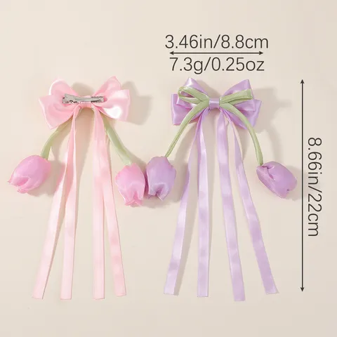 Pinza de Pelo de Lazo de Tulipan para Niñas Cinta Dulce de Satén Floral Horquilla de Pelo para Accesorios de Cabello