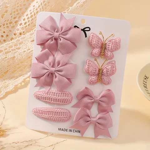 Handmade Kids Bowknot Hair Clip Set Cute Grosgrain Ribbon And Crochet Butterfly BB Clips Baby Headwear For Everyday Party