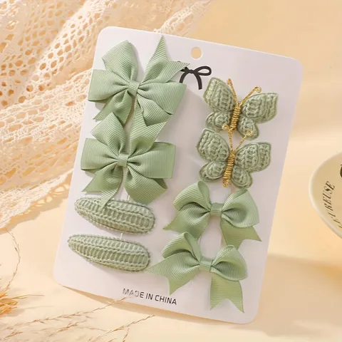 Handmade Kids Bowknot Hair Clip Set Cute Grosgrain Ribbon And Crochet Butterfly BB Clips Baby Headwear For Everyday Party
