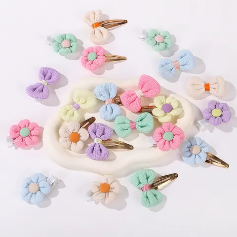 Mini Children Hair Clips Assortment Floral Bow Sweet Hair Accessories Baby Cute Headwear Fabric Hairpins Collection