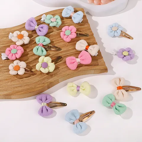 Mini Children Hair Clips Assortment Floral Bow Sweet Hair Accessories Baby Cute Headwear Fabric Hairpins Collection