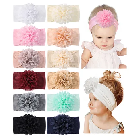 Fascia per Neonati in Nylon Morbida Fascia Elastica per Capelli con Grande Fiore Fatto a Mano Accessori per Capelli da Principessa per Neonati Bambine