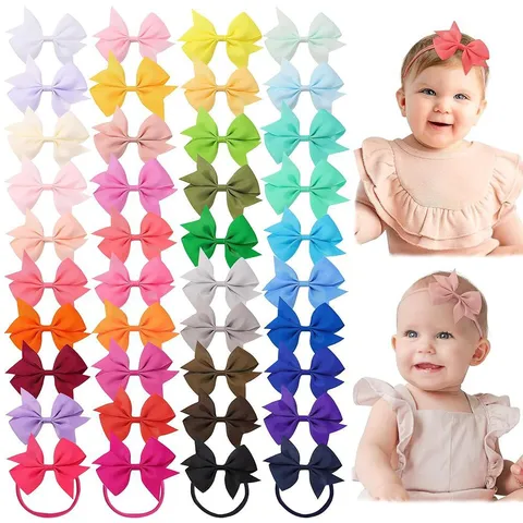 Baby Bow Headband Polyester Grosgrain Ribbon Hair Band Solid Color High Elastic Hair Accessories For Infants Toddler Girls