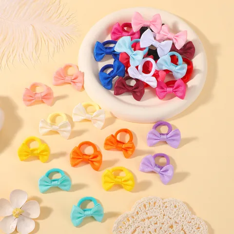 Cute Kids Mini Bowknot Hair Ties Colorful Ribbed Grosgrain Ribbon Elastic Hair Bands Safe Sweet Hair Ropes For Toddler Baby Girls Daily Hair Accessories
