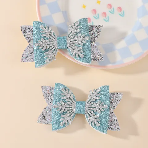 Christmas Snowflake Glitter Bow Hair Clips Cute Kids Hair Accessories Hairpins Set For Party Festival Holiday