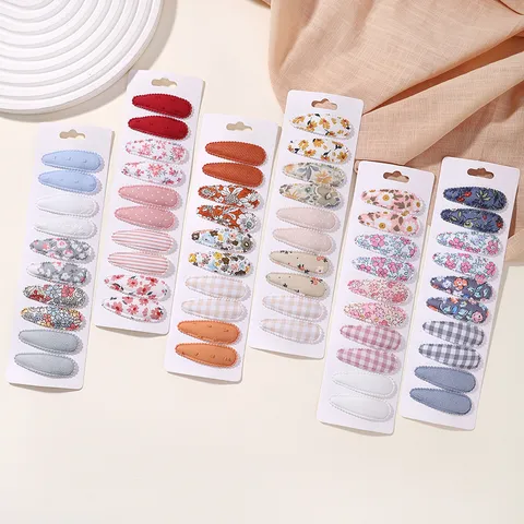 Cute Fabric Floral Plaid BB Hair Clips Set Sweet Water Drop Snap Hairpins Side Bangs Barrettes For Kids Girls Hair Accessories
