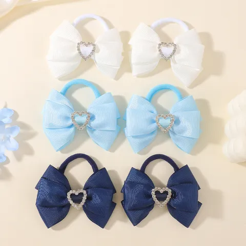 Meisjes Hart Strass Strik Haarelastiekjes Polyester Effen Kleur Elastische Haarklemmen Zoete Lint Paardenstaarthouder Kinderen Haaraccessoires