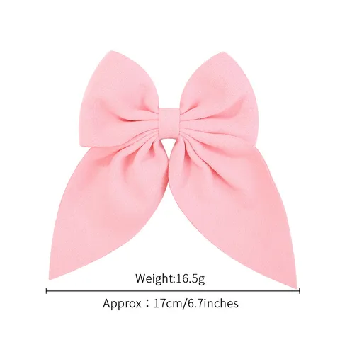 Nylon Satin Fabric Bow Hair Clips For Girls Sweet Large Ribbon Bow Barrette Pink Solid Color Hair Accessories For Children Kids