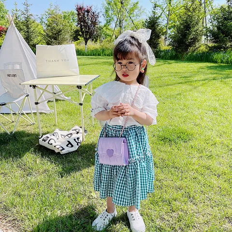 Cute Kids Quilted PVC Shoulder Bag Lovely Girls Mini Chain Crossbody Purse Fashion Children Heart Coin Bag