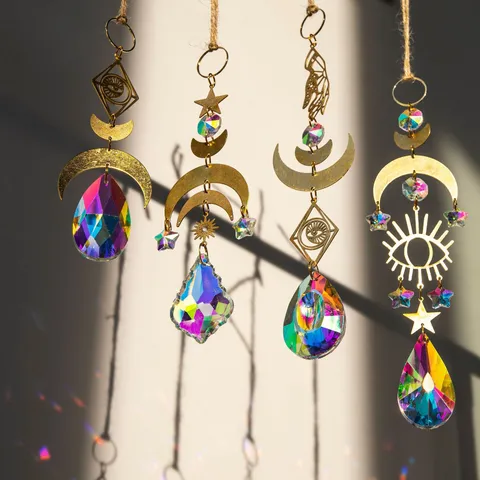 Acchiappasole in Cristallo Malocchio Creatore di Arcobaleno Decorazione da Appendere per Finestra Luna Sole Stelle Prisma