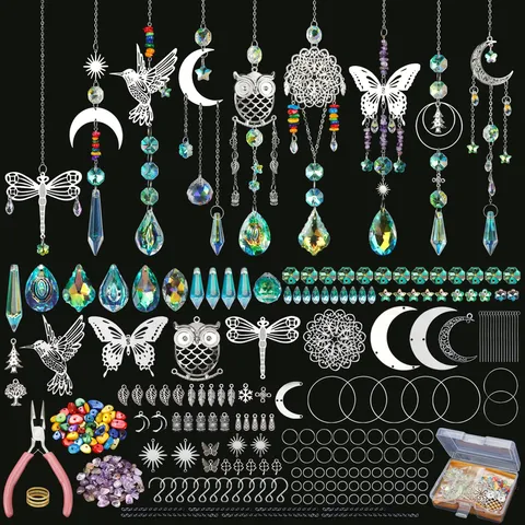 Kit de Bricolage Suncatcher Prismes en Cristal Artificiel Pendentifs en Alliage Perles Chaînes Pinces pour Décoration Maison Bijoux Artisanaux