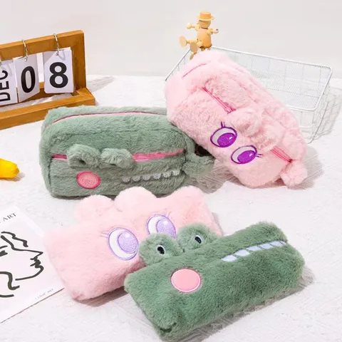 Japanese Ins Style Cute Cartoon Plush Large Capacity Pencil Case Simple Storage Bag For Students Stationery Bag