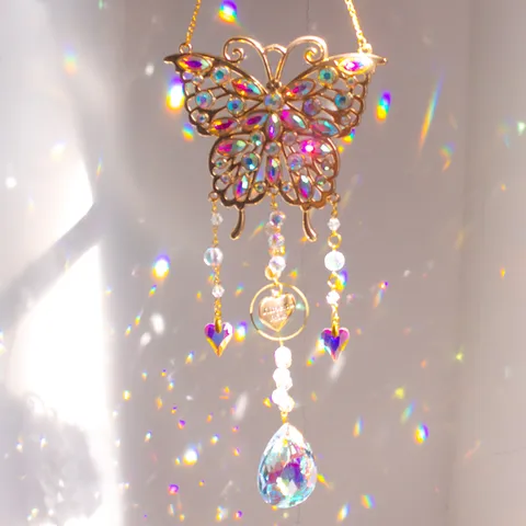 Butterfly Crystal Suncatcher Wind Chime Garden Window Hanging Ornament For Mother's Day Christmas Alloy Rhinestone K9 Glass Hanging Decor