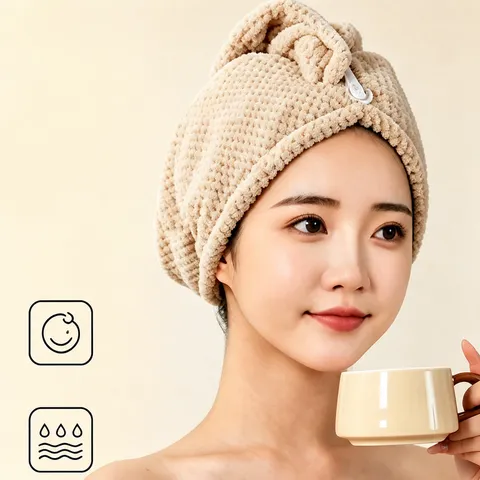 Coral Fleece Dry Hair Cap Strong Water Absorption Quick Drying Pineapple Grid Soft Bath Towel Cap For Women Hair Drying