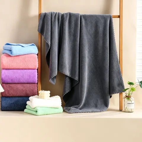 Korallenfleece Badetuch Einifarbig Weich Verdickt Hochgradig Absorbierend Schnelltrocknend Heim Bad Badetuch