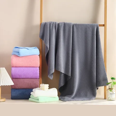 Korallenfleece Badetuch Einifarbig Weich Verdickt Hochgradig Absorbierend Schnelltrocknend Heim Bad Badetuch