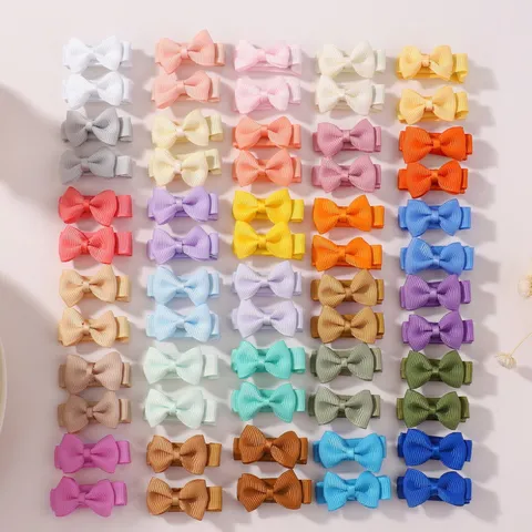 Mini Grosgrain Ribbon Bow Hair Clips For Girls Candy Color Toddler Small Hairpins Cute Handmade Bowknot Barrette For Children Hair Accessories
