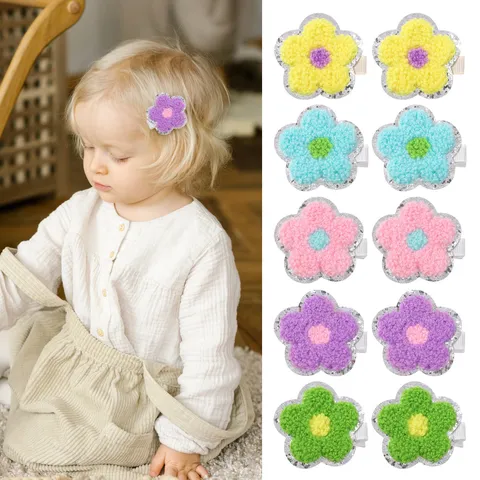 Handmade Chenille Embroidery Flower Hair Clips For Kids Girls 3D Floral Yarn Hairpins Cute Sweet Fabric Hair Accessories Set