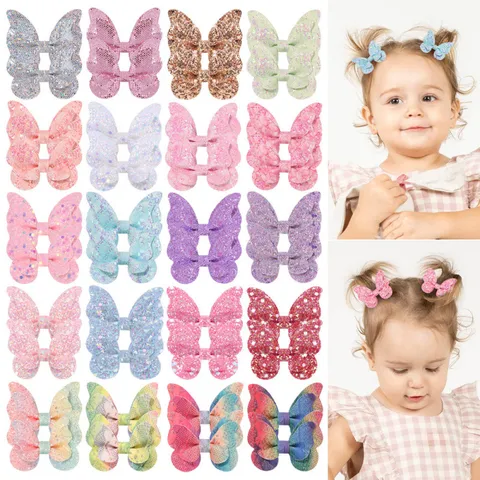 Butterfly Bow Hair Clips For Kids Baby Girls Gradient Color Sequin Glitter Resin Hairpins Dreamy Hair Accessories For Party Daily