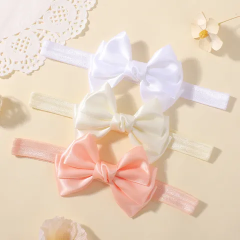 Bandeau Bébé Nœud en Satin Haute Élasticité Doux Cheveux pour Nourrisson Tout-Petit Couleur Unie Nœud Papillon pour Filles Enfants Accessoires Photo